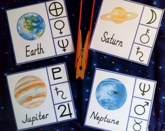 PRINTABLE Astrology clip cards, planet clip cards, solar system clip cards