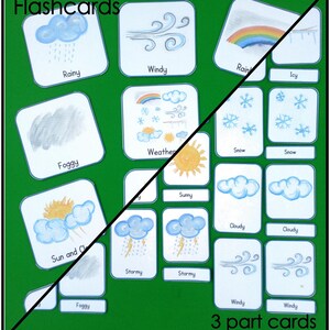 IMPRIMÍVEL Flashcards meteorológicos e conjunto de cartões de nomenclatura de 3 partes