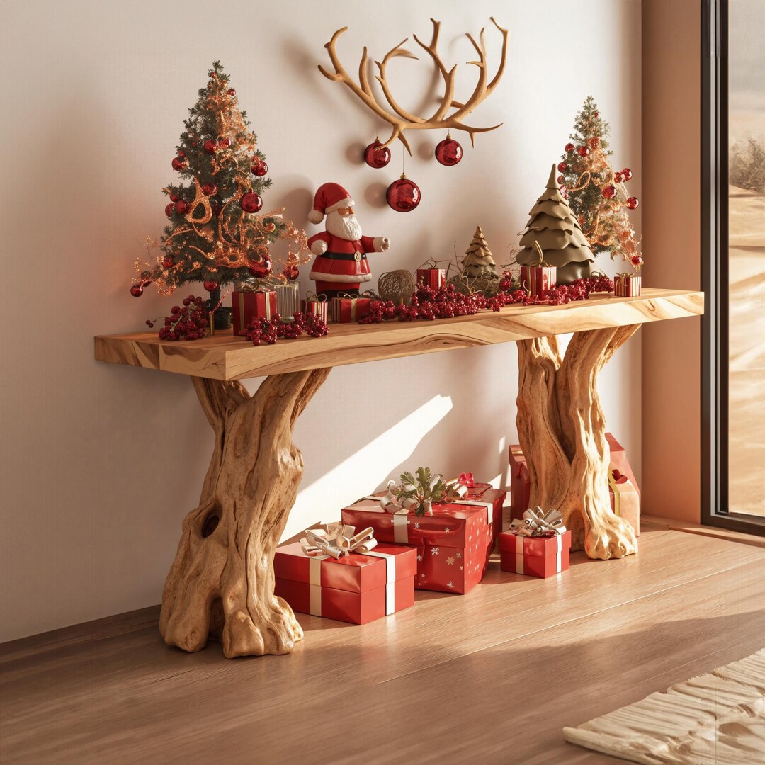 Handcrafted Console Table Farmhouse Natural Wood Christmas Console ...