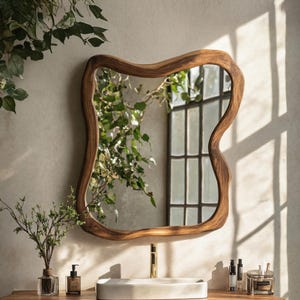Rustic Handmade Mirror Handcrafted Rustic Wood Mirror Unique Rustic Mirror Asymmetrical Rustic Mirror for wall housewarming gift