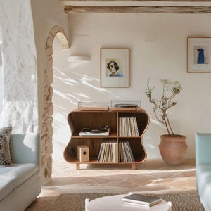 Farmhouse Record Player Stand Solid Wood Turntable Stand Media Reclaimed Record Storage Stereo Cabinet Living Room Furniture