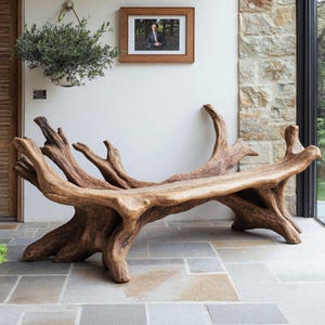Solid Wood Outdoor Bench Mid Century Wooden Bench Rustic Porch Bench Seat Handcrafted Entryway Bench Deck Seating Bench For Living Room