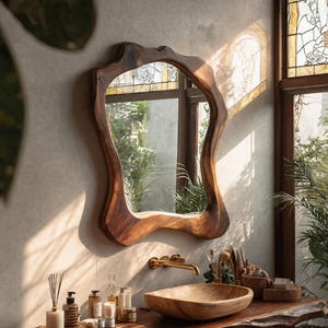 Rustic Handmade Mirror Handcrafted Rustic Wood Mirror Unique Rustic Mirror Asymmetrical Rustic Mirror for wall housewarming gift