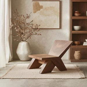 Mid century accent chair handcrafted solid wood chair rustic reading nook chair patio wooden chair farmhouse armchair for living room