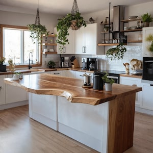 Handgemaakte keukenoppervlak rustieke houten aanrecht in de keuken Live Edge keukenmeubels Handgemaakte keukentafel Uniek keukendecor