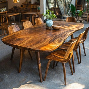 Handcraft Solid Wood Dining Table Live Edge Kitchen Table Modern Wood Dining Table Handmade Wooden Kitchen Table Living Room Kitchen Decor
