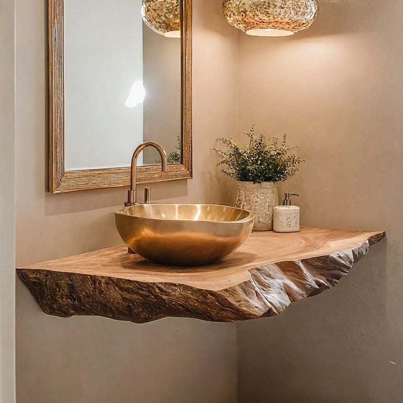 Rustic Floating Vanity Desk Shelf Handcrafted Live Edge Bathroom Vanity