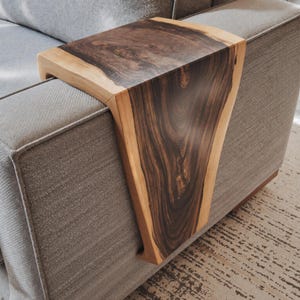 Rustic sofa couch arm table farmhouse shelf for sofa armrest solid wood couch storage handmade sofa table living room furniture