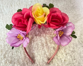 Flower Crown Headband, Colorful Floral Crown, 2-sided Flower Headband, Boho Headband