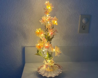 Seashell Blossom Decorative Desk Lamp, Seashell Trinket Dish, Beach Seashell Decor, Cherry Blossom Lamp