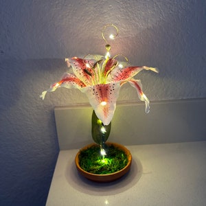 Pink Lily Flower Lamp, Enchanted Flower Lamp, Home Decor, Wedding Decor, Flower Lamp, Pink Tiger Lily