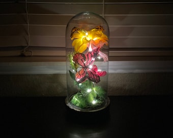 Butterfly Garden Lamp,Glowing Butterflies, Enchanted Garden Lamp, Floral Lamp, Garden Flower Lamp,Flower Bouquet, Flower Lantern, Home Decor