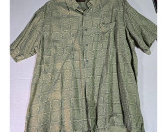 Vintage Tasso Elba lichtgroene zijden Hawaïhemd met voorzak, maat XL