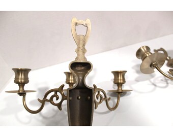 Set van 2 vintage messing wandkandelaars met 3 kaarsen van EB