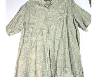 Vintage Tasso Elba Light Green Silk Hawaiian Shirt Front Pocket XL