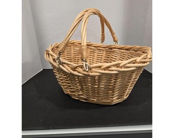 ヴィンテージ オーバル編み籐バスケット ハンドル付き 16x12x11 - Etsy