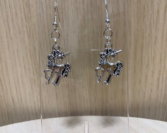 Silver unicorn with flowers earrings