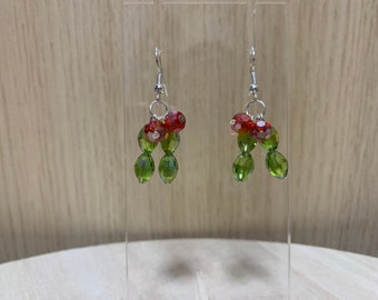 Holly red berry green leaves earrings festive Christmas holidays winter