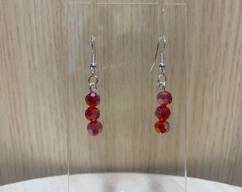 Red gem shiny glass Ruby crystal earrings