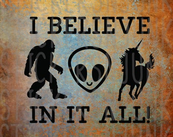 Bigfoot Alien Unicorn Car Decal, Fantasy Sticker