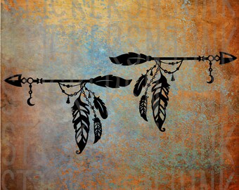Bohemian Arrow Car Decals, Feathered Boho Stickers (Set of 2)