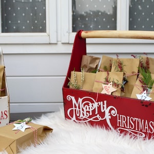 Carrying basket metal with handle antique white / red with Christmas motif