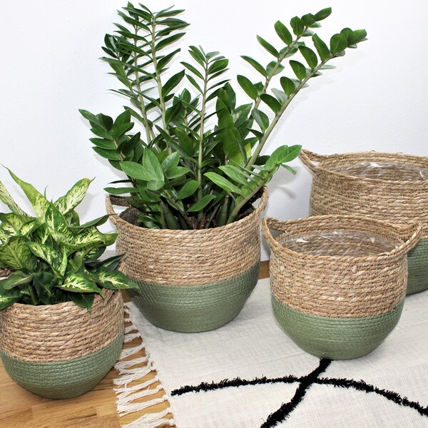 Basket made of natural seagrass with handle, filling basket, decorative basket, plant basket, flower basket