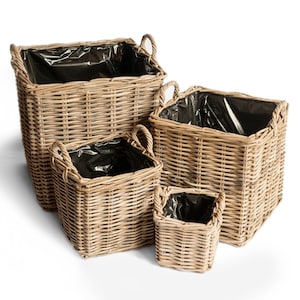 Plantenmand van natuurlijk rotan vierkant met handvat bloemenmand plantenbak vulmand decoratieve mand