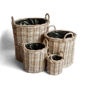 Plantenmand van natuurlijk rotan rond met handvat bloemenmand plantenbak vulmand decoratieve mand