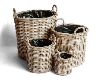 Vaso redondo de rattan natural com alça, cesto para flores, floreira, cesto para plantas, cesto decorativo