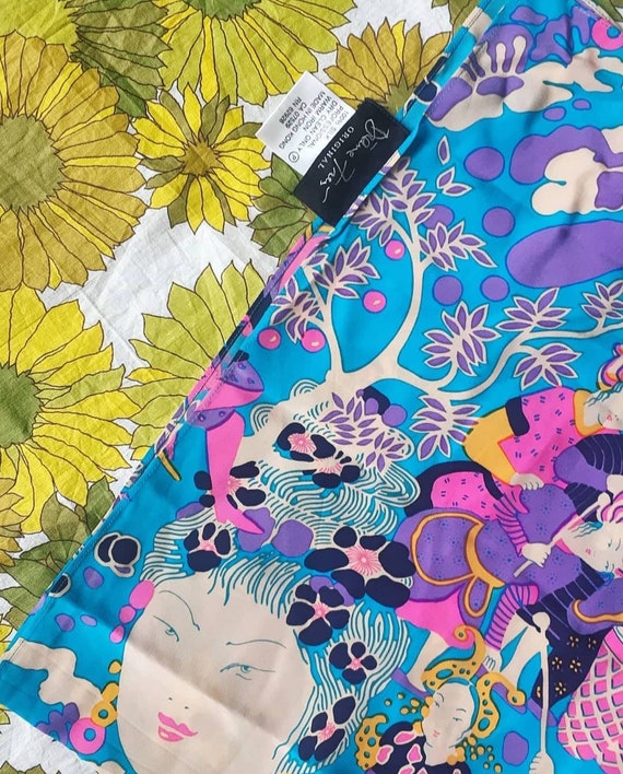 1980's Diane Freis "Thai Ladies" Motif Scarf