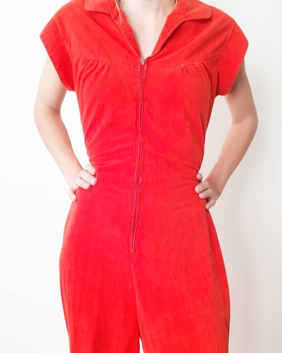 70s Orange Red Jumpsuit with Front Zipper