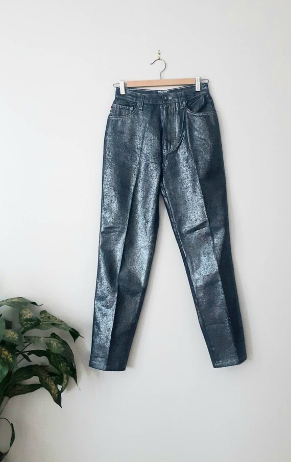 90s MOSCHINO Metallic Jeans Dark Wash with Silver