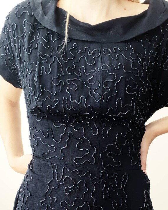 40's Beaded Rayon Dress with Metal Side Zipper
