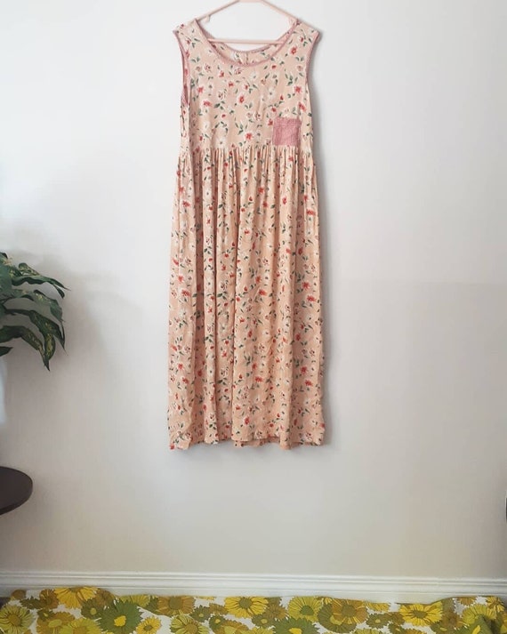 90's Rayon Floral Peach Frock