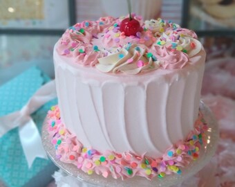 Fake Bake Birthday Cake Prop Pink Faux Cake Display