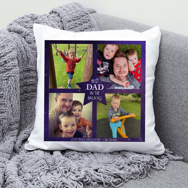 Best Dad in the Galaxy, Gift for Daddy from Children, Father's Day Cushions, Personalised Photo Gifts for Dad, Birthday, from Daughter, Son