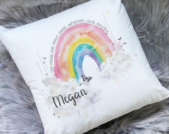 Personalised Rainbow Cushion, Positive Affirmations For Kids, Rainbow Bedroom Decor For Girls, I Am Enough Gift, Get Well Soon, Rainbow Gift