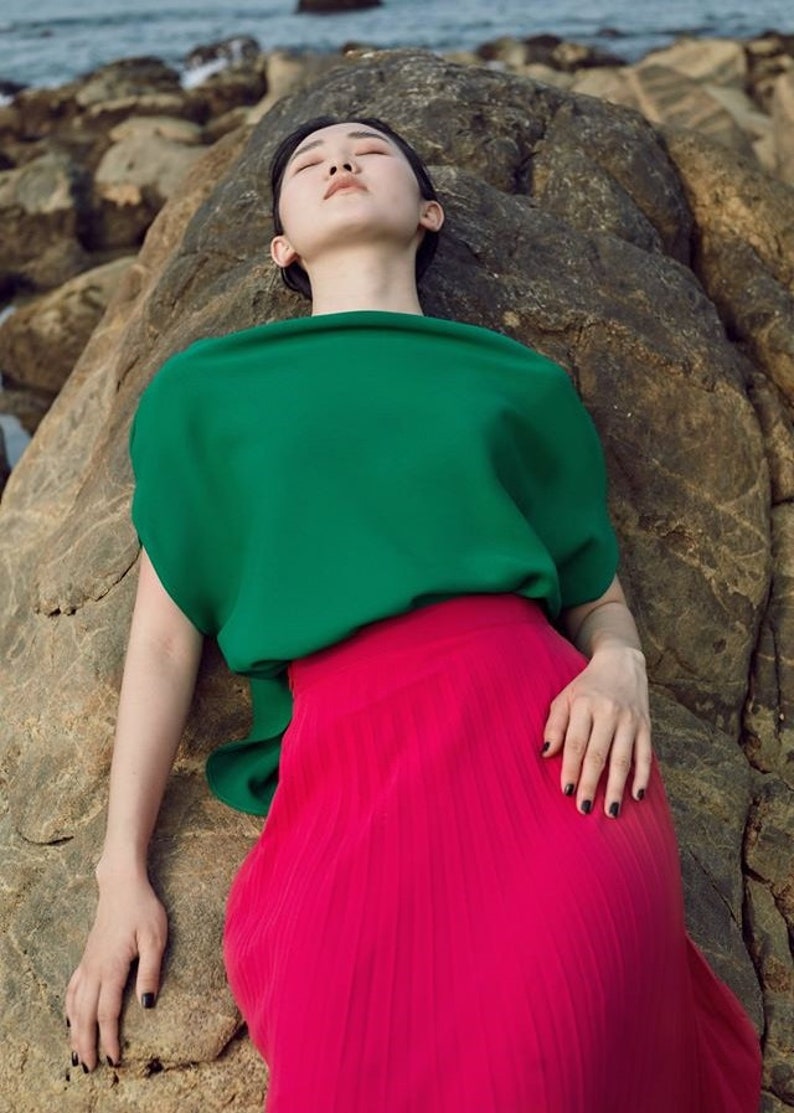 Elegant Satin Skirt Pleated Midi Silk Skirt