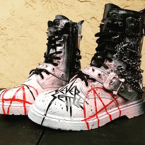 Never Settle | Custom Half Calf Boots (chained) [made to order] skull