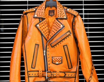 ジャケット・アウター 5 Anniversary Leather Jacket orange Orange Leather Sport Jacket