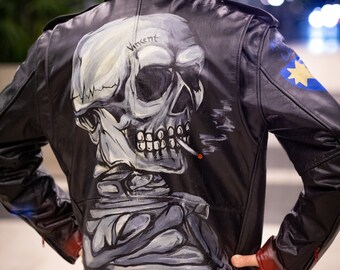 Mens skull shop leather jacket