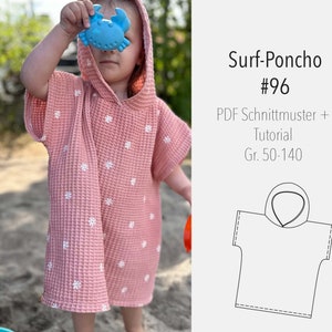 Molde e instruções para ponchos de surf (inglês e alemão) - Molde para ponchos de surf para bebês/crianças