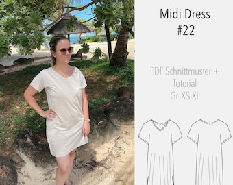 eBook Sewing Pattern and Instructions Ladies Midi Dess with V-Neck- Pattern Women Midi Dress