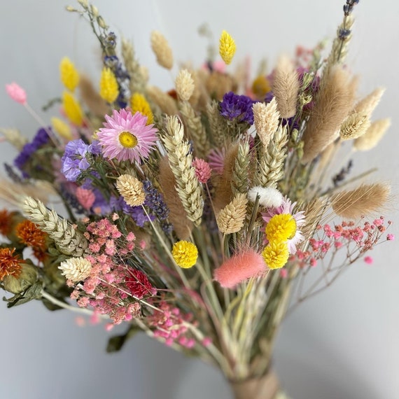 Flores secas de color púrpura y amarillo, pequeñas flores secas, regalo  para ella, decoración caprichosa del hogar, decoración de Acción de  Gracias, flores de boda -  España