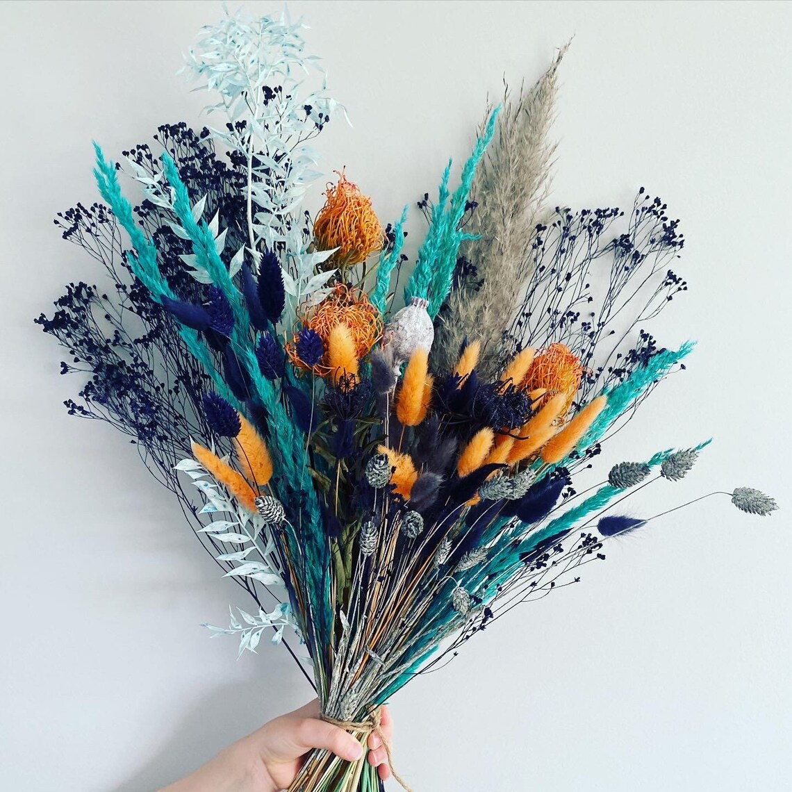 Stunning dried pampas bouquet with a mix of teal grey navy Etsy
