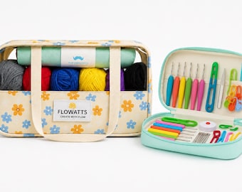 Crochet Starter Kit – Complete Beginner Crochet Set 87 pieces with 12 Yarn, 21 Hooks, Tools and Organiser Bag