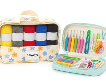 Crochet Starter Kit – Complete Beginner Crochet Set 87 pieces with 12 Yarn, 21 Hooks, Tools and Organiser Bag