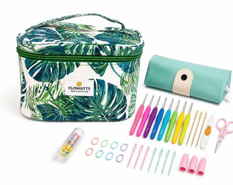 Kit completo de crochê (Reino Unido) com agulhas de crochê, fios e bolsa para armazenamento. Conjunto de artesanato faça você mesmo para adultos e adolescentes.