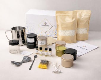 Kit para principiantes para hacer velas / Kit de regalo para hacer velas de soja / Kit de manualidades para el autocuidado con aceites aromáticos y latas